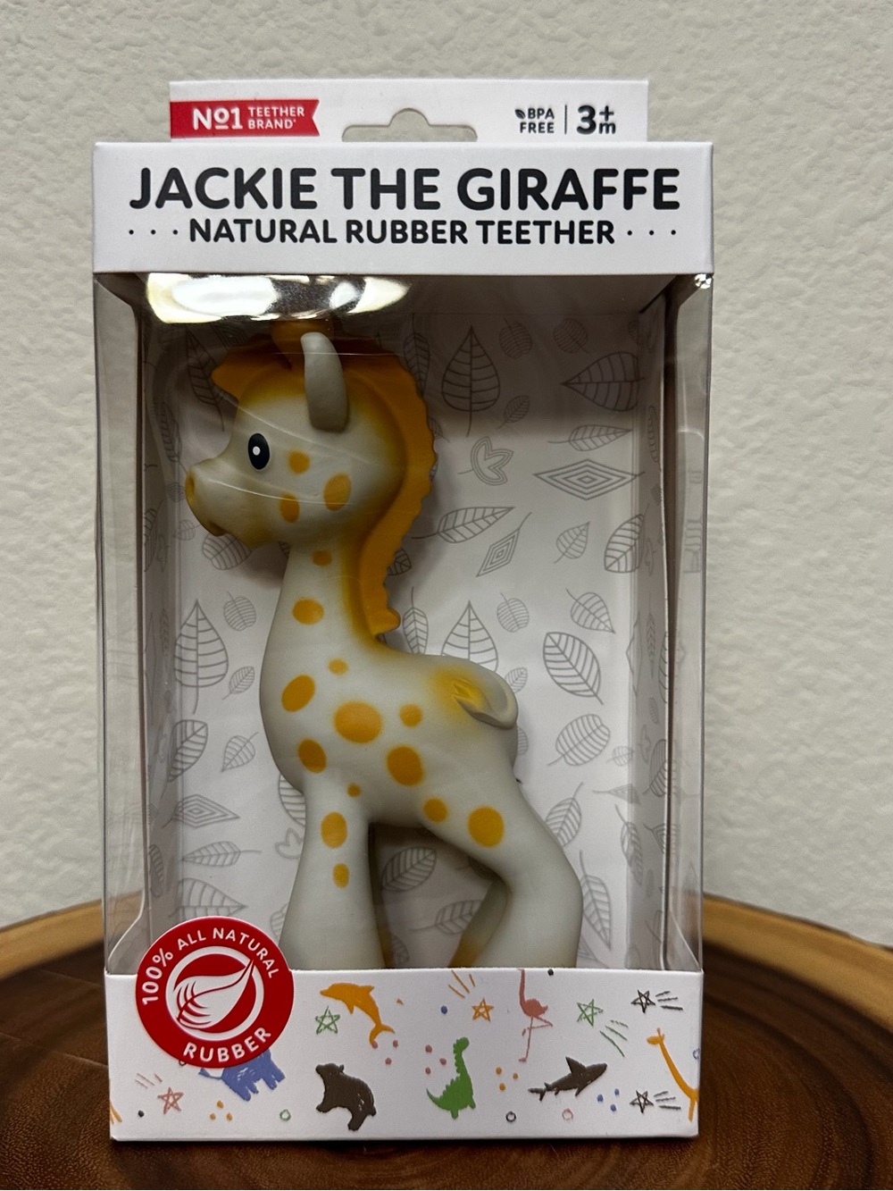 Jackie The Giraffe 100% Natural Rubber Teether 3M Teething Baby Toy BPA Free NIB